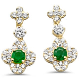 .62ct G SI 14K Yellow Gold Diamond & Emerald Gemstone Drop Earrings