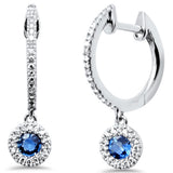 <span style="color:purple">¡ESPECIAL!</span> Pendientes de aro colgantes de oro blanco de 14K con diamantes de .39ct G SI y zafiros azules