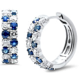<span style="color:purple">¡ESPECIAL!</span> Aretes de aro de oro blanco de 14K con diamante y zafiro azul de 1.50ct G SI
