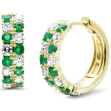 1.41ct G SI 14K Yellow Gold Diamond & Emerald Gemstone Hoop Earrings