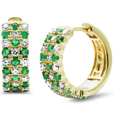 1.38ct G SI 14K Yellow Gold Diamond & Emerald Gemstone Hoop Earrings