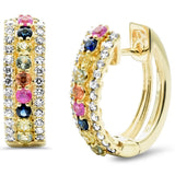 .61ct G SI 14K Yellow Gold Diamond Multi Color Gemstones Hoop Earrings