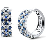 1.57ct G SI 14K White Gold Diamond & Blue Sapphire Gemstone Hoop Earrings