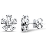 <span style="color:purple">SPECIAL!</span> .46ct G SI 14K White Gold Round & Baguette Diamond Flower Earrings