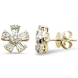 .46ct G SI 14K Yellow Gold Round & Baguette Diamond Flower Earrings