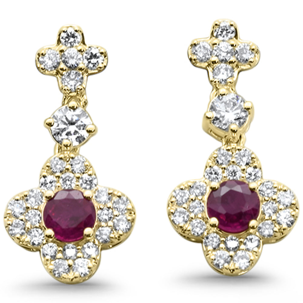.58ct G SI 14K Yellow Gold Diamond & Ruby Gemstone Drop Earrings