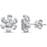.45ct G SI 14K White Gold Round & Baguette Diamond Flower Earrings