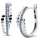 <span style="color:purple">SPECIAL!</span> .26ct G SI 14K White Gold Diamond & Blue Sapphire Gemstone Hoop Earrings