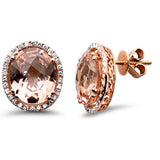 <span style="color:purple">¡ESPECIAL!</span> Aretes de oro rosa de 14K con diamante y morganita ovalada de 8.06ct G SI
