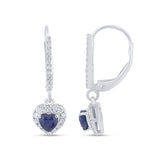 1.04ct G SI 14K White Gold Diamond & Blue Sapphire Gemstone Drop Earrings