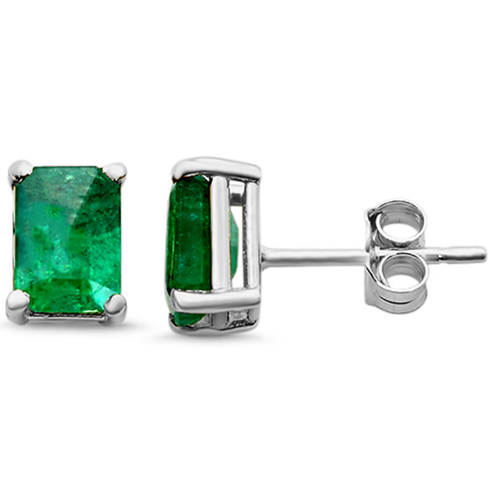 1.08ct G SI 14K White Gold Emerald Gemstone Stud Earrings