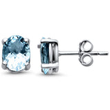 1.68ct G SI 14K White Gold Diamond & Oval Aquamarine Gemstone Solitaire Earrings