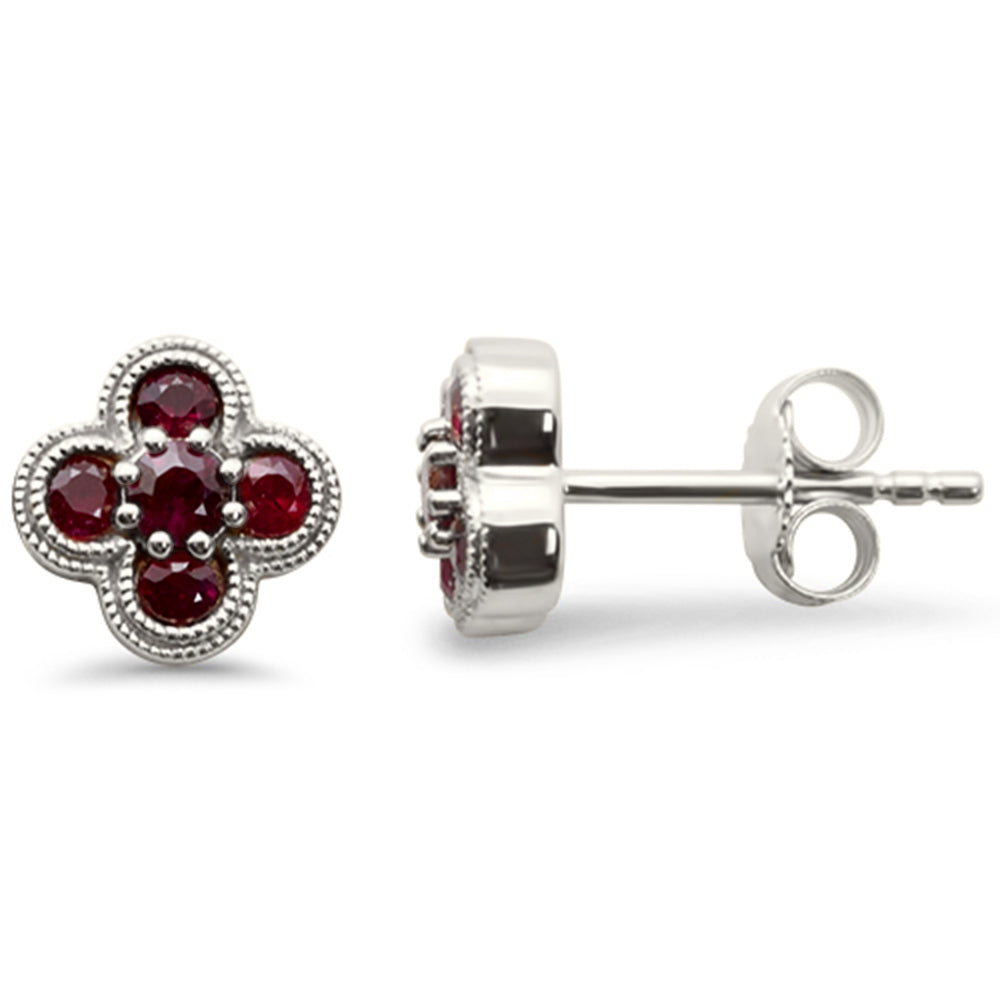.53ct G SI 14K White Gold Ruby Gemstone Clover Earrings Push Backings