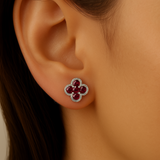 .53ct G SI 14K White Gold Ruby Gemstone Clover Earrings Push Backings