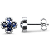 <span style="color:purple">¡ESPECIAL!</span> Aretes de trébol con zafiro azul de .53ct G SI en oro blanco de 14K