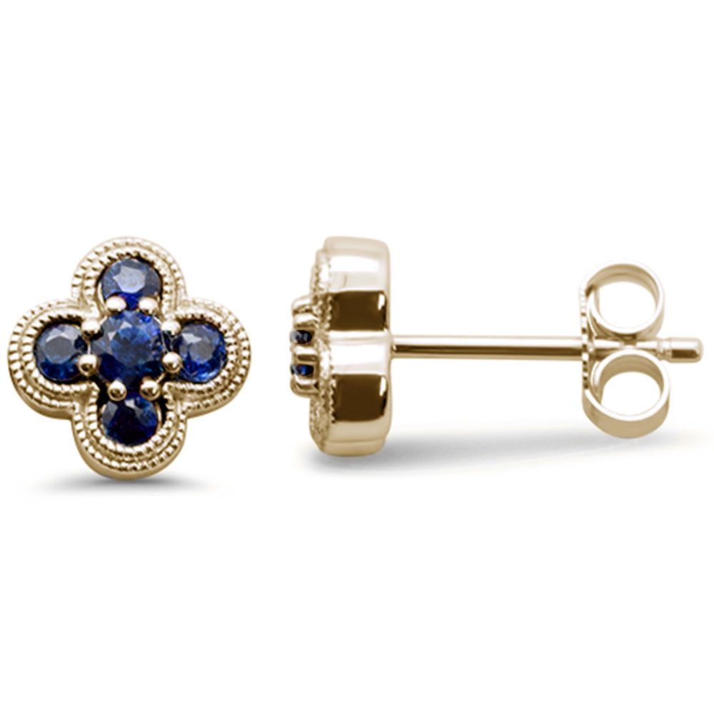 .53ct G SI 14K Yellow Gold Blue Sapphire Gemstone Clover Earrings