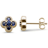 .53ct G SI 14K Yellow Gold Blue Sapphire Gemstone Clover Earrings