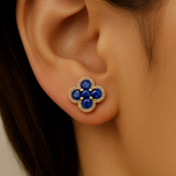 .53ct G SI 14K Yellow Gold Blue Sapphire Gemstone Clover Earrings
