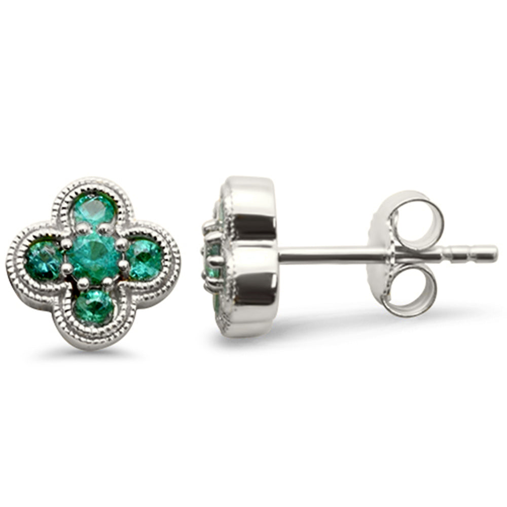 .35ct G SI 14K White Gold Emerald Gemstone Clover Earrings