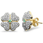 <span style="color:purple">SPECIAL!</span>.75ct G SI 14K Yellow Gold Diamond & Emerald Gemstone 4 Leaf Clover Earrings