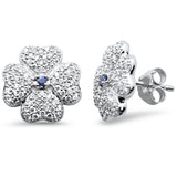 <span style="color:purple">SPECIAL!</span>.74ct G SI 14K White Gold Diamond & Blue Sapphire Gemstone Clover Earrings