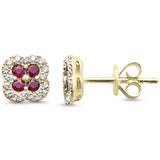 .48ct G SI 14K Yellow Gold Diamond & Ruby Gemstone Petite Clover Earrings