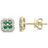 <span style="color:purple">SPECIAL!</span> .46ct G SI 14K Yellow Gold Diamond & Emerald Gemstone Petite Clover Earrings