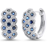 1.94ct G SI 14K White Gold Diamond & Blue Sapphire Gemstone Dome Earrings