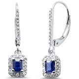 .77ct G SI 14K White Gold Diamond & Blue Sapphire Gemstone Drop Earrings