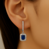 .77ct G SI 14K White Gold Diamond & Blue Sapphire Gemstone Drop Earrings