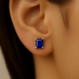 <span style="color:purple">SPECIAL!</span> 1.20ct G SI 14K White Gold Blue Sapphire Gemstone Stud Earrings