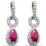 <span style="color:purple">SPECIAL!</span>.69ct G SI 14K Yellow Gold Diamond & Pear Shape Ruby Gemstone Drop Earrings