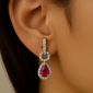 <span style="color:purple">SPECIAL!</span>.69ct G SI 14K Yellow Gold Diamond & Pear Shape Ruby Gemstone Drop Earrings