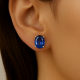 <span style="color:purple">¡ESPECIAL!</span> Aretes de oro blanco de 14 quilates con zafiros azules ovalados de 1,88 ct G SI