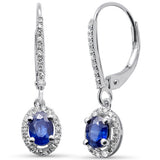 <span style="color:purple">SPECIAL!</span>.98ct G SI 14K White Gold Diamond & Oval Blue Sapphire Gemstone Drop Earrings