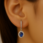 <span style="color:purple">SPECIAL!</span>.98ct G SI 14K White Gold Diamond & Oval Blue Sapphire Gemstone Drop Earrings