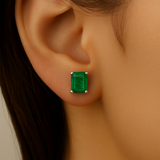 1.08ct G SI 14K White Gold Emerald Gemstone Stud Earrings