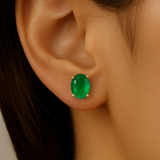 <span style="color:purple">SPECIAL!</span>1.58ct G SI 14K Yellow Gold Oval Shape Emerald Gemstone Stud Earrings