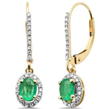 .80ct G SI 14K Yellow Gold Diamond & Oval Emerald Gemstone Drop Earrings