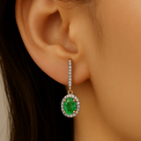 .80ct G SI 14K Yellow Gold Diamond & Oval Emerald Gemstone Drop Earrings