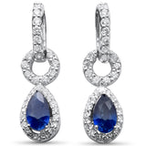 <span style="color:purple">SPECIAL!</span>.74ct G SI 14K White Gold Diamond & Pear Blue Sapphire Gemstone Drop Earrings
