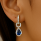 <span style="color:purple">SPECIAL!</span>.74ct G SI 14K White Gold Diamond & Pear Blue Sapphire Gemstone Drop Earrings
