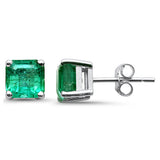 <span style="color:purple">¡ESPECIAL!</span>Pendientes de tuerca de oro blanco de 14K con esmeraldas de talla princesa, 2.60ct G SI