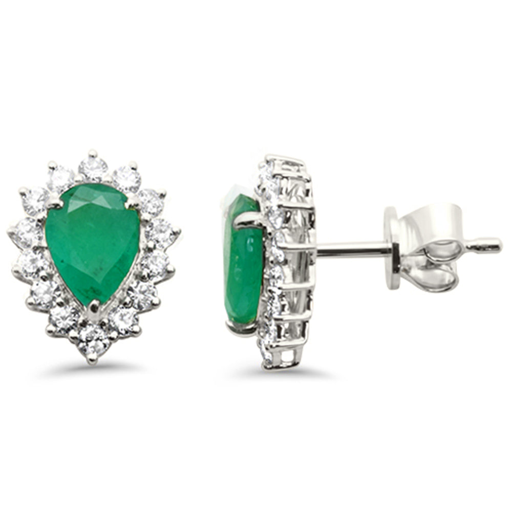 1.75ct G SI 14K White Gold Diamond & Pear Shape Emerald Gemstone Earrings