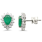 1.75ct G SI 14K White Gold Diamond & Pear Shape Emerald Gemstone Earrings