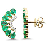 2.06ct G SI 14K Yellow Gold Diamond & Pear Shape Emerald Gemstone Ear Crawler Earrings