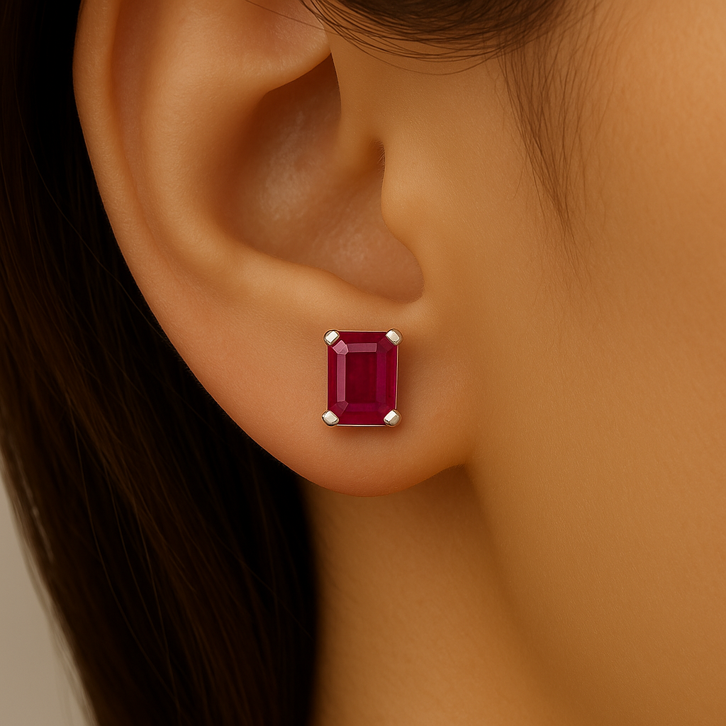 1.55ct 14K White Gold Radiant Cut Natural Ruby Earrings