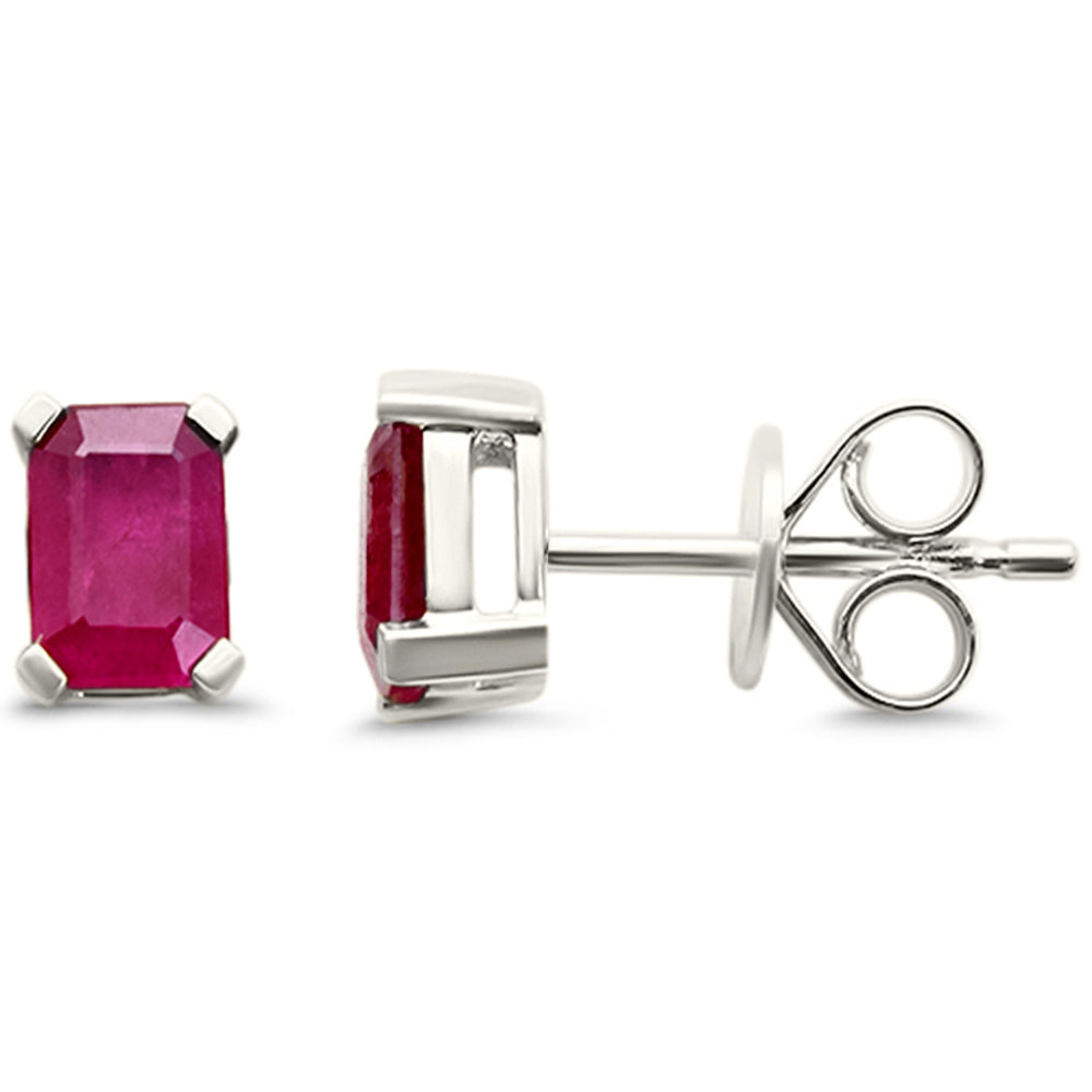 1.55ct 14K White Gold Radiant Cut Natural Ruby Earrings