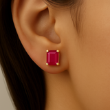 <span style="color:purple">SPECIAL!</span>1.11ct 14K Yellow Gold Radiant Cut Natural Ruby Earrings