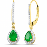 .89ct G SI 14K Yellow Gold Round Diamond & Pear Shape Emerald Gemstone Drop Earrings